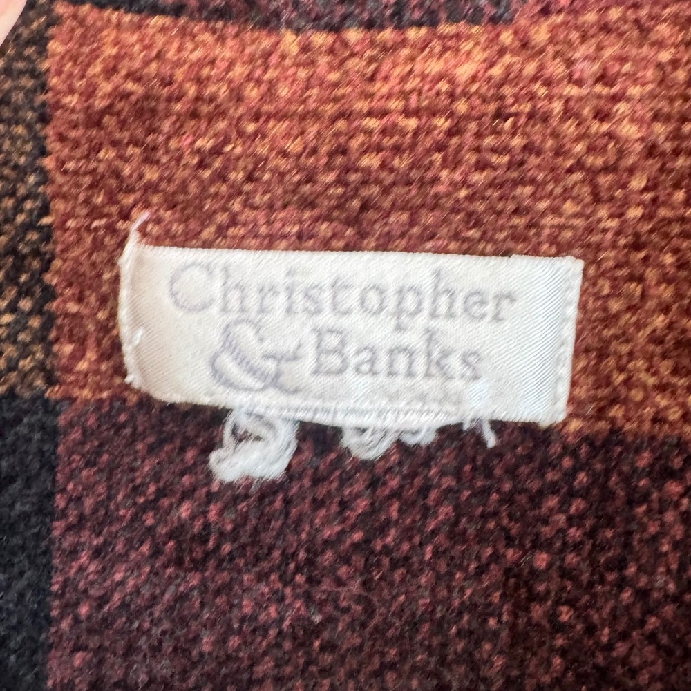 VTG 90s‎ Christopher & Banks Plaid Chenille Cardigan Fall Gorpcore Cabin Woods - Picture 3 of 13
